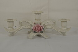 Retro NDK (DDR) 3 karú porcelán gyertyatartó plasztikus rózsákkal-A370