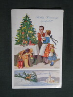 Képeslap,Bernáth grafika,művészet,gyerek modell,kislány,kisfiú,népviselet,ünnep,karácsonyi, 1940-