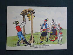 Képeslap,Trianon,Irredenta,Pálffy grafikai,népviselet,Magyar feltámadást,ünnep,húsvéti,1937-