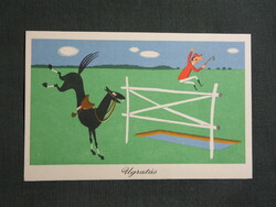 Képeslap,Réber László grafika,művészet,humor,vicc,sport,ugratás,1957-