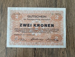 Csehszlovákia Warnsdorf 2 Korona 1918 AUNC