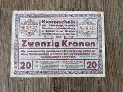Csehszlovákia Komotau 20 Korona 1918 VF-