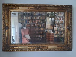 Imponáló méretű (110x80 cm) antik neobarokk fali tükör fazettázott lappal – XIX. század vége