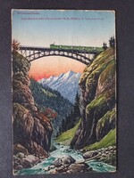 Antik képeslap  Monarchia Mittenwaldi vasút, Schlossbach-híd vonattal, Tirol tábori posta