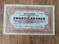 Csehszlovákia Warnsdorf 20 Korona 1918 F+