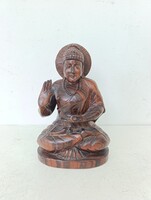 Buddha szobor antik faragott fa buddhista szerzetes Thaiföld 233 7444
