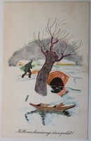 Képeslap, Karácsonyi Üdvözlő, rajz, grafika: Győry Miklós (K104)