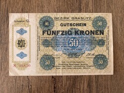 Csehszlovákia Graslitz 50 Korona 1918 VF+
