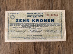 Csehszlovákia Graslitz 10 Korona 1918 AUNC