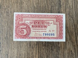 Csehszlovákia 5 Korona 1949 AUNC