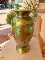 Zsolnay Lapis Lazuli Glazed Vase with Chip on Foot, 22 cm High