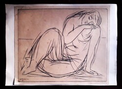 Borsos Miklós copper etching / graphic - female nude. / 1967