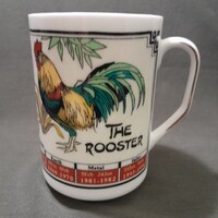 Kínai asztrológia kakas motívumos porcelán bögre.