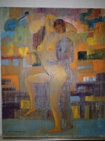 Béla Apáti Abkarovics Signed, Lovers, Oil Painting.