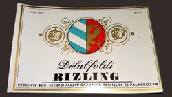 Régi DÉLALFOLDI OLASZRIZLING pecsenyebor ital boros cimke