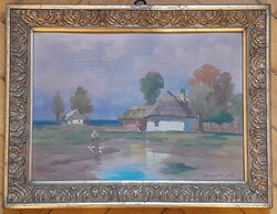 Krupka Ferenc - Goose herder girl - oil painting
