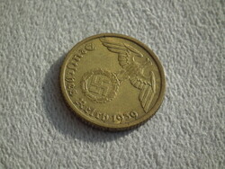 Németország, horogkeresztes birodalmi 10 Pfennig (Reichspfennig), 1939 E
