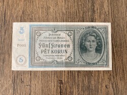 Cseh-Morva Protekroátus 5 Korona 1940 VF+