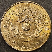 Olaszország 200 Líra, 1994., 180 éves a Carabinieri (Karabélyosok hadteste = Csendőrség)