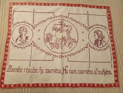 Old embroidered text kitchen canvas wall hanging, 72x57