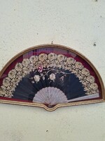 Japanese silk fan, in a gold frame.