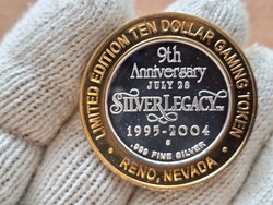 Las Vegas Nevada Ezüst Token, Zseton !  999.Ezüst a közepe !  Ritka !