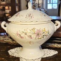 Antik szecessziós porcelán leveses tál Ivánkovits Károly Szeged