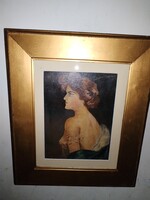 Mihalovits Miklós (1888-1960) - Female portrait - beautiful old oil painting