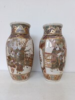 Antik 2 db satsuma japán kínai porcelán váza rózsa szamuráj motívum aranyozott dombor festett 340
