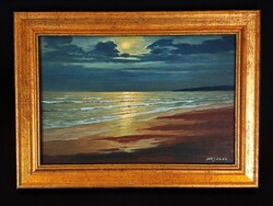 Massimo Orsucci (Italy, 1946-2025): Moonlit Seaside Oil Painting