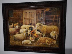 Béla Pállik Signed, Old Oil Painting on Canvas - Poultry Yard