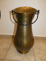 Large Hand-Hammered Copper Jug with Antique Finish and Forged Iron Handle