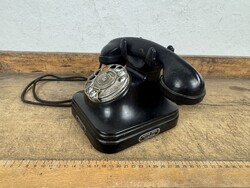 -AX882- Antique Standard Budapest Bakelite Telephone, Hungarian Post Ownership, Rotary Dial, Textile Cable