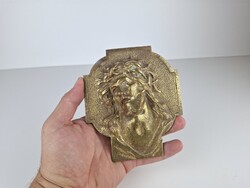 Jezus kereszt, kegytargy, asztali vagy fali, bronz