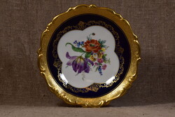 Lindner porcelán gyümölcstál kobalt domború arany Atzgold Németország