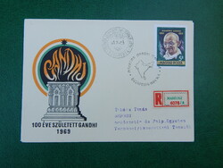 FDC ajánlott ragjeggyel 1969. Mahatma Gandhi (1869-1948) születésének 100. évfordulójára
