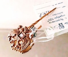New Brooch with Price Tag (Russian State Emblem) 925 Sterling Silver. Gold Plated!
