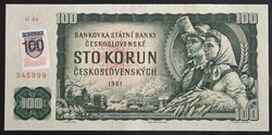 Csehszlovákia felülbélyegzett 100 Korona / Korun 1961
