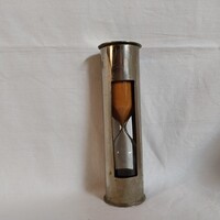 Retro metal-cased desktop hourglass with brown sand