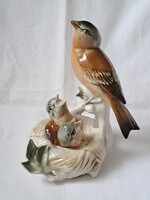 Ritka! Karl ENS pinty madár, fészekben tátogó fiókákkal porcelán figura