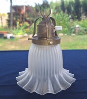 Antique Ruffled Glass Lamp Shade with Porcelain Switch and Copper Fitting