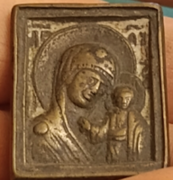 . századi antik orosz ortodox bronz utazóikon – Kazanyi Szűz Mária