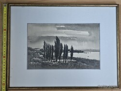 Gazdag József - Balatonalmádi akvarell ceruzarajz