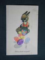 Képeslap,Máté András grafika,művészet,nyúl,tojás,ünnep,húsvéti, 1957-