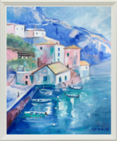 Azúrkék Santorini c. Kortárs olajfestmény [Papp Tünde]