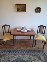 Eclectic dining set: Historic German antique chairs and Mid-Century retro table