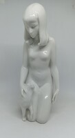 Hollóházi porcelain Art Deco nude with cat 