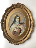 Szent Teréz - Keretezett , üvegezett gobelin .