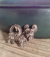 Antique realistic silver dog brooch