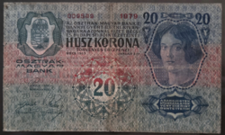 Alacsony sorszám! 20 Korona 1913, F+.